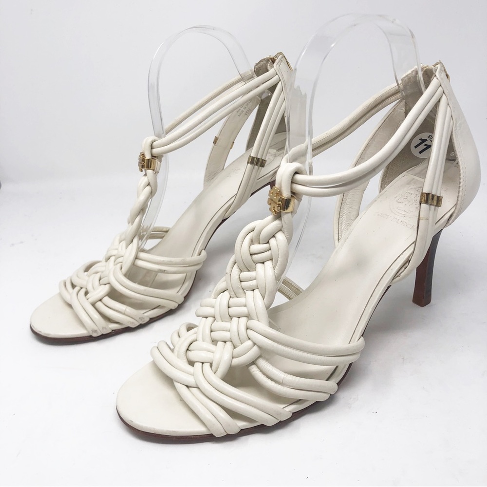 TORY BURCH | Constance Knotted Peep Toe Heels Winter White Women’s Size 11